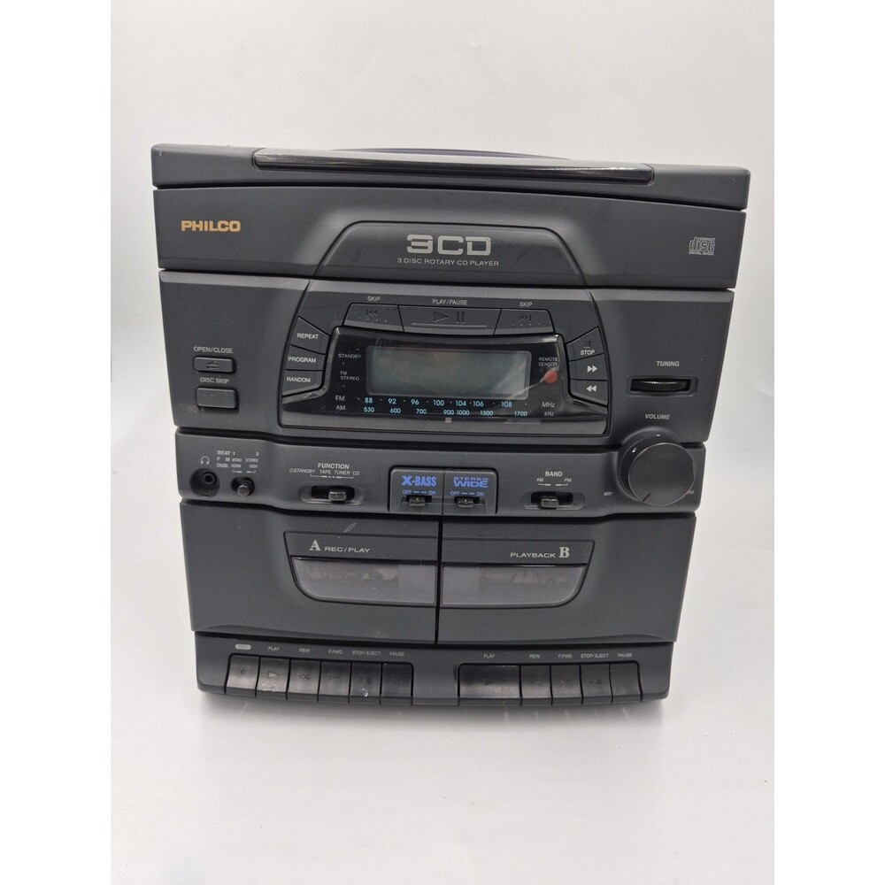 Vintage 1996 Philco 3 CD Cassette Stereo System Boombox AM/FM Radio Tested